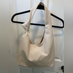 New Elegant Cream Woven Shoulder Bag
